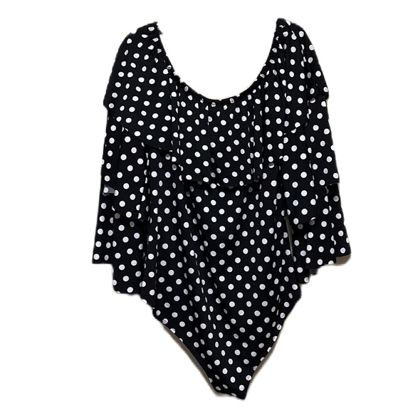 TOUCH ME, On Or Off Shoulder, Elastic Shoulder Bodysuit, Black/White, 1X - Picture 2 of 4